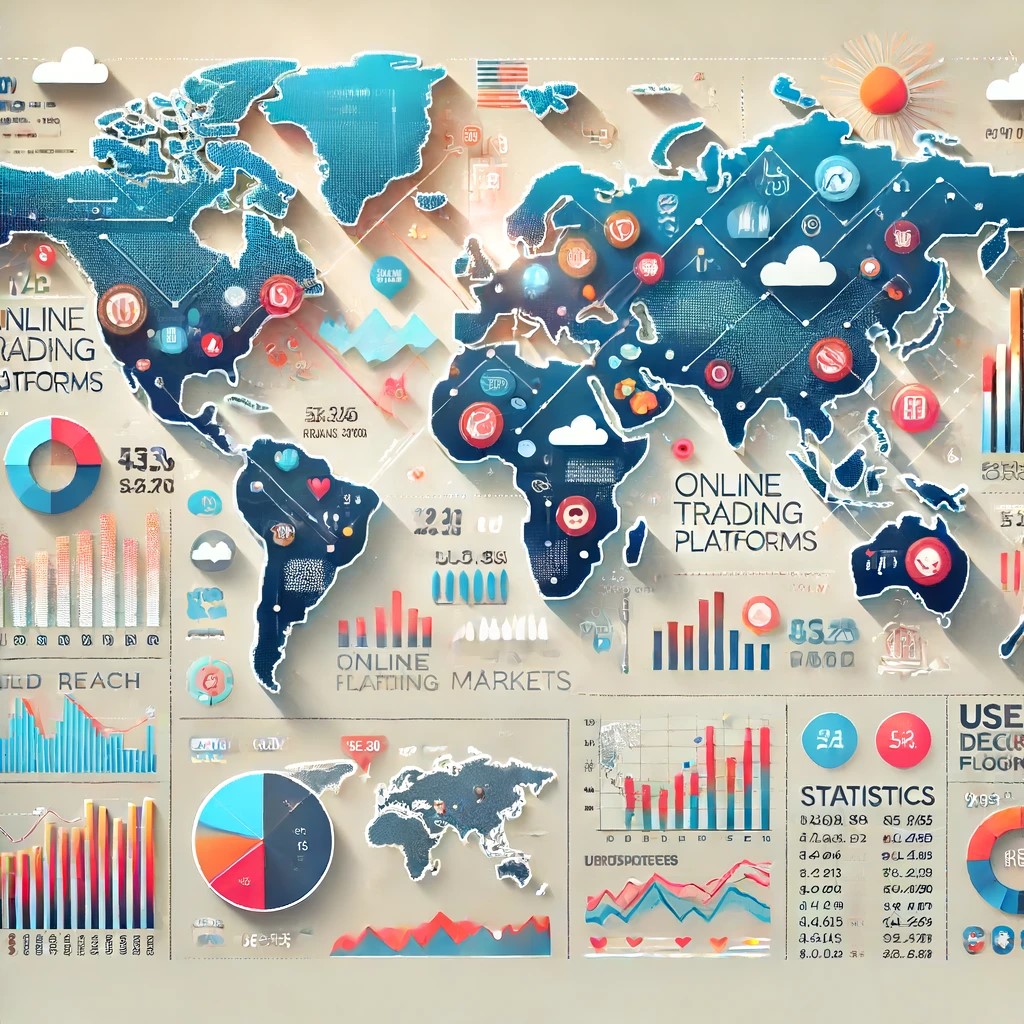 DALL·E 2024-06-15 20.13.10 - An infographic illustrating the global reach and diversity of online trading platforms. The infographic should include a world map pinpointing major f