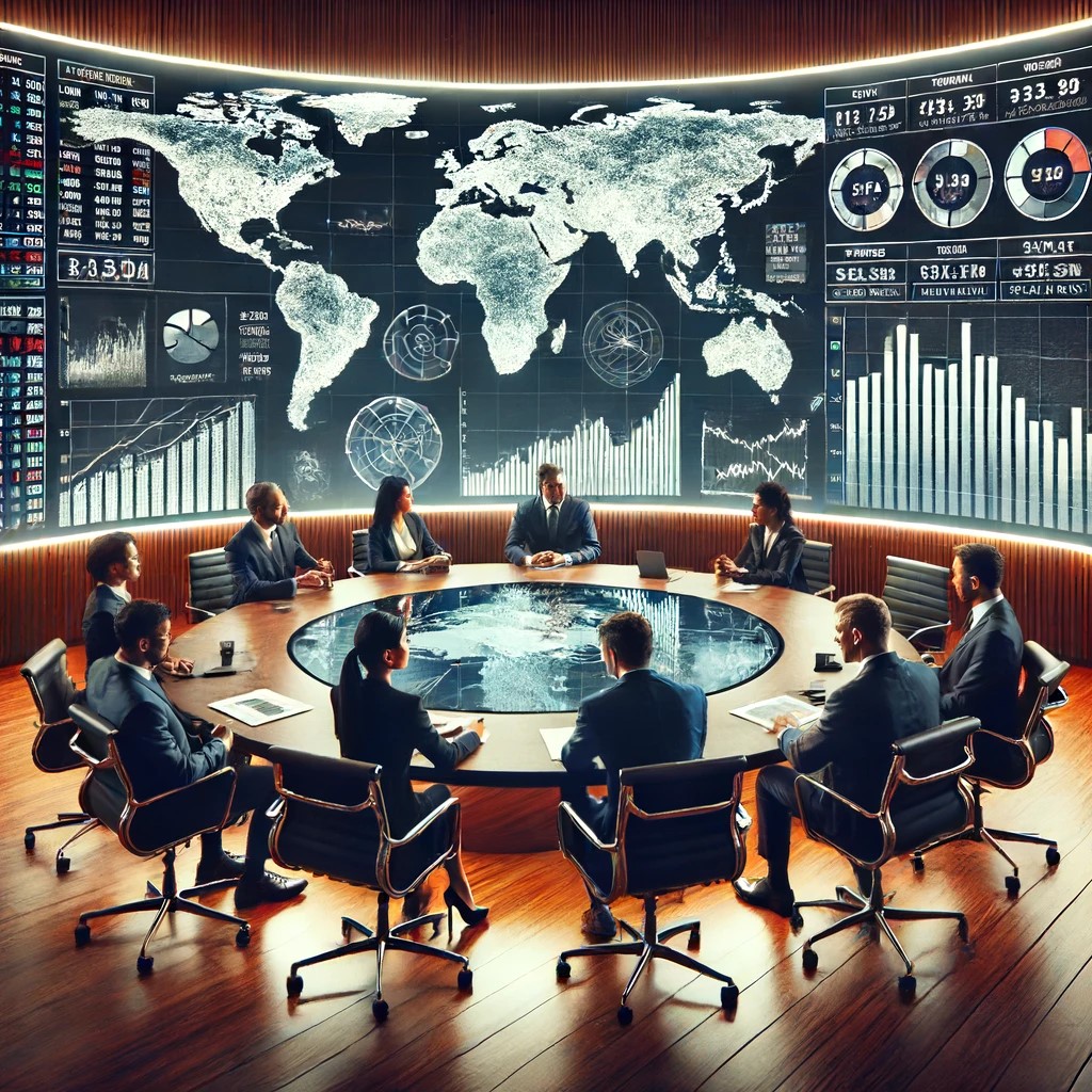 DALL·E 2024-06-16 18.29.21 - A sophisticated boardroom meeting with investors discussing global investment opportunities. The room features a large oval table with high-tech digit