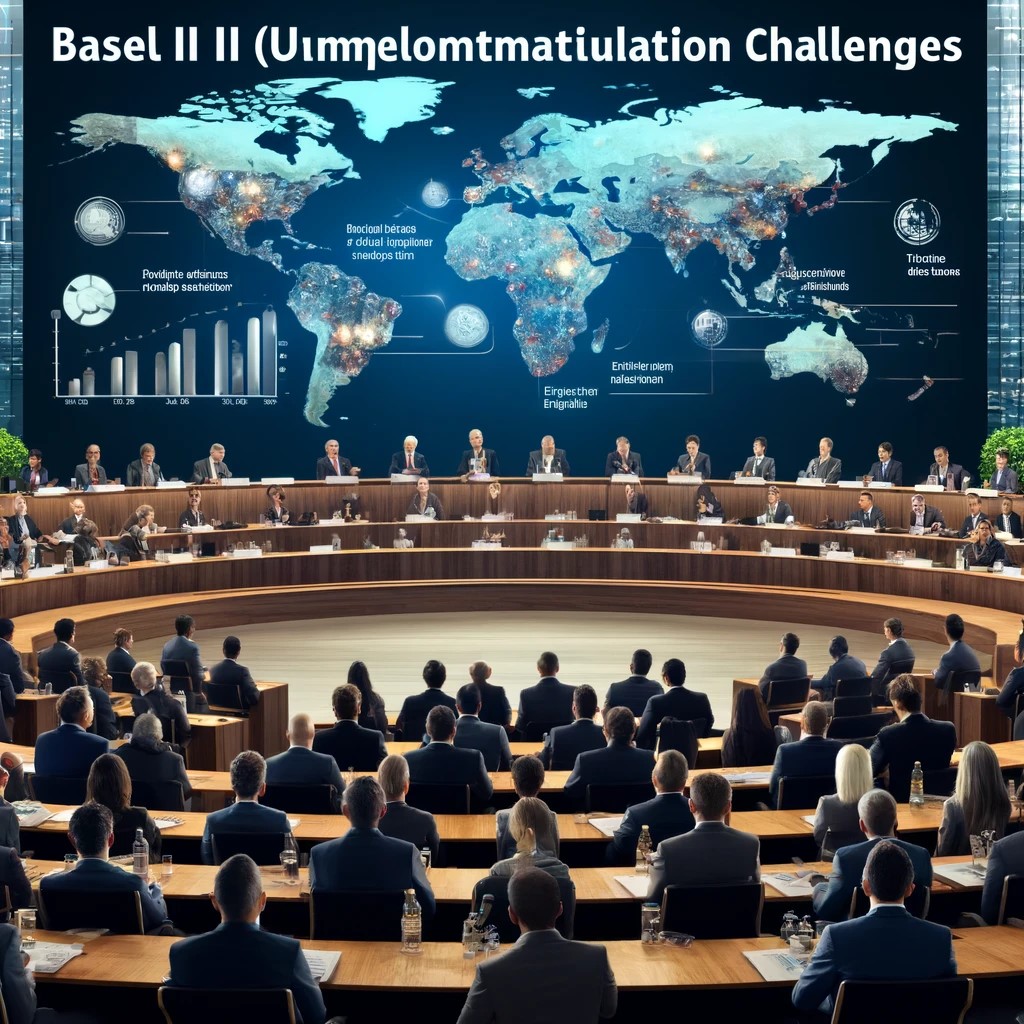 DALL·E 2024-06-16 21.42.58 - A global banking conference focusing on Basel III implementation challenges. The scene shows a large, modern conference hall with international delega