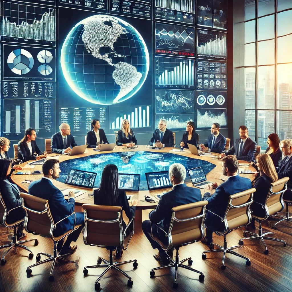 DALL·E 2024-06-20 20.35.08 - A sophisticated conference room with financial experts engaged in a discussion. The room is equipped with a large round table, comfortable chairs, and