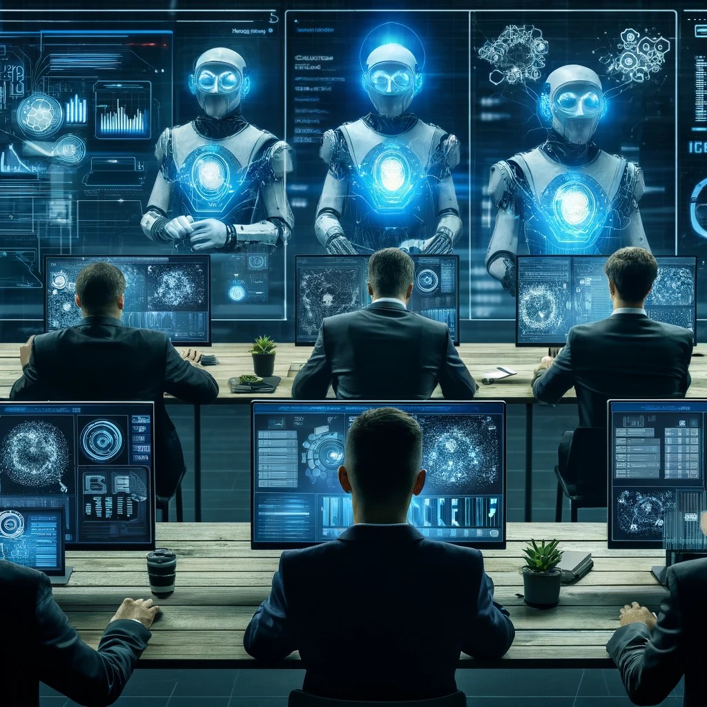 DALL·E 2024-07-29 04.01.52 - A team of cybersecurity experts monitoring real-time transaction data on multiple screens, using AI and machine learning algorithms to detect and prev